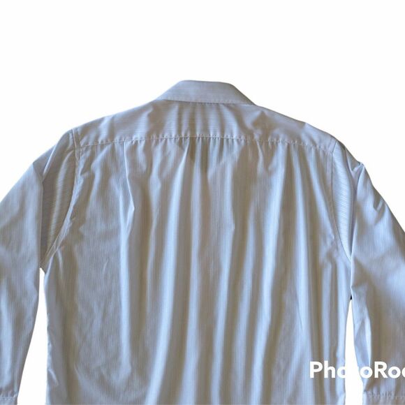 Men's Dockers White Striped Button Down Dress Shirt, Size Large 16-16.5, 32-33 - Picture 3 of 7